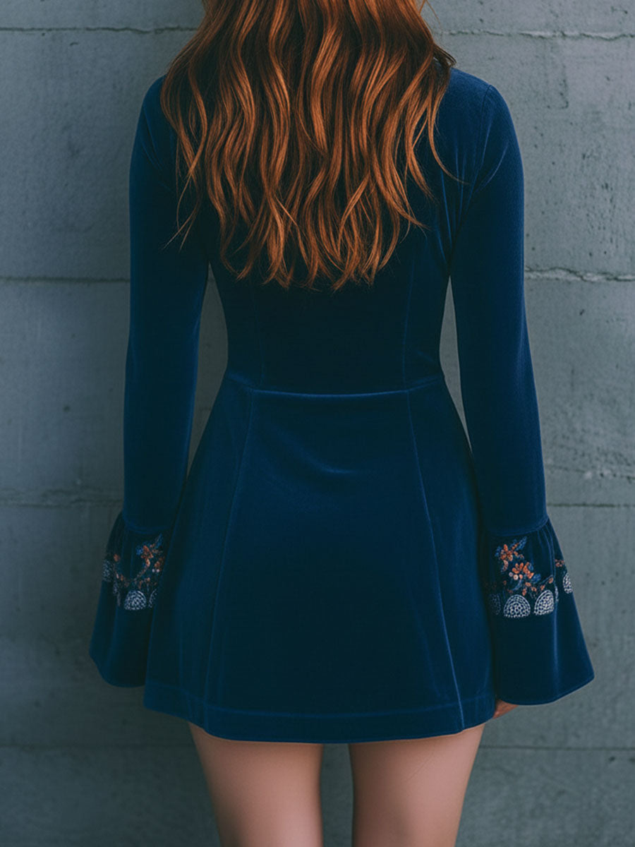 Vestito mini in velluto blu – vista posteriore