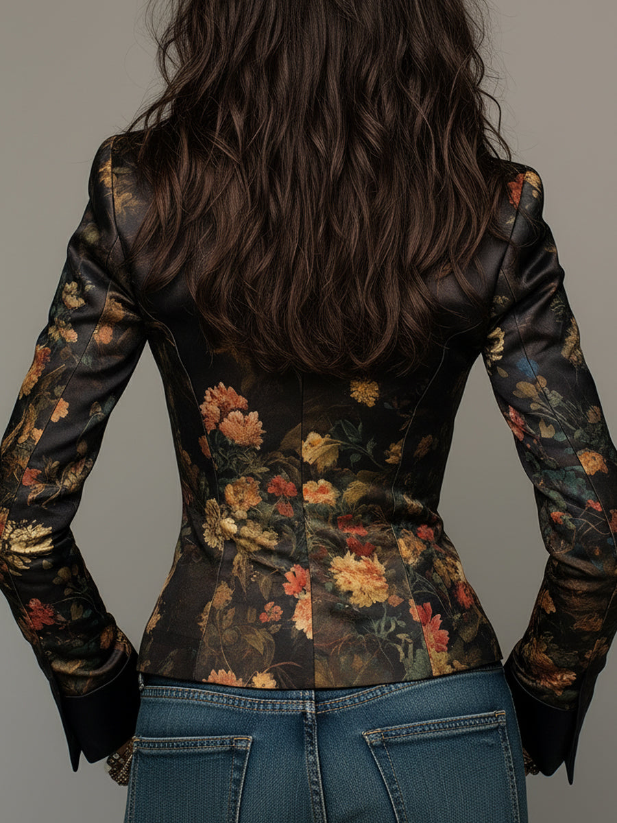 Blazer in raso floreale – look completo