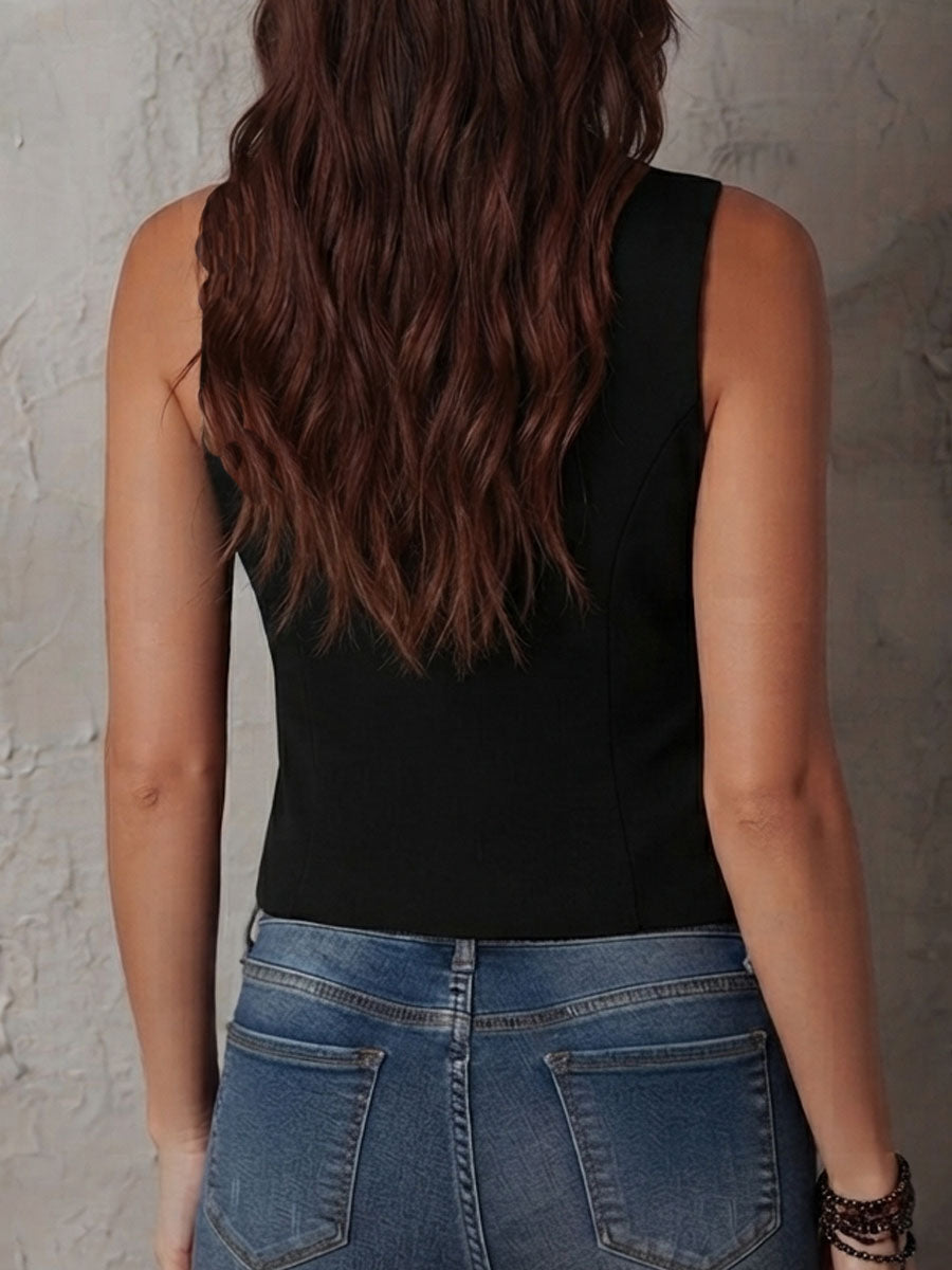 Gilet corsetto nero con zip e pizzo – dettaglio 5