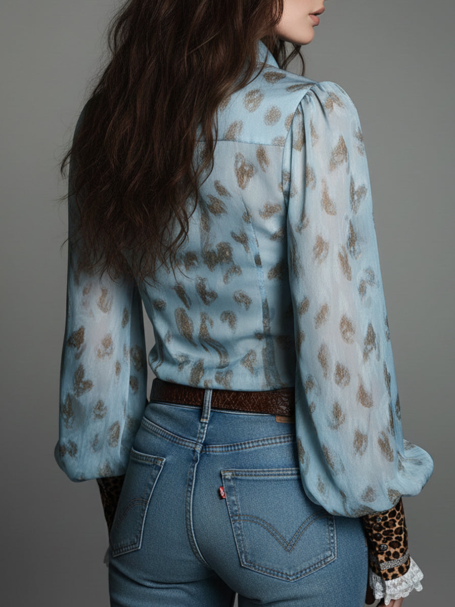 Blusa aderente leopardata con bordo in pizzo – dettaglio 3