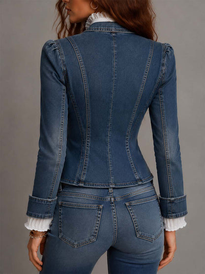 Blazer corto di jeans blu doppiopetto – dettaglio 5