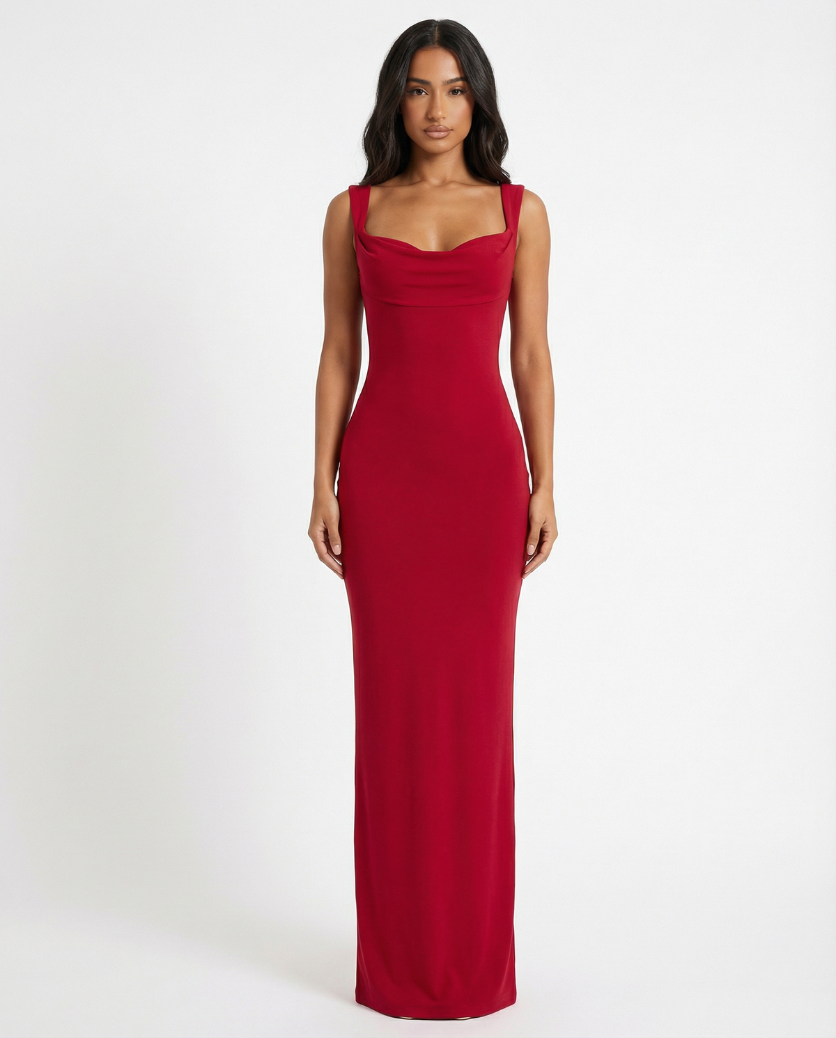 Abito lungo Selene rosso – vista frontale