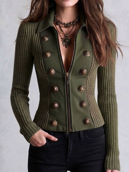 Cardigan verde militare con bottoni ottone – vista 7