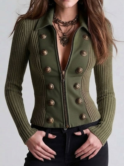 Cardigan verde militare con bottoni ottone – vista 6