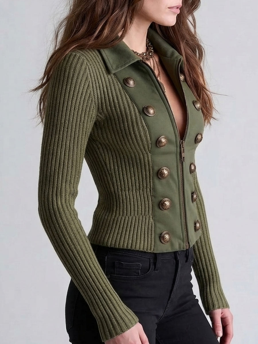 Cardigan verde militare con bottoni ottone – vista 5