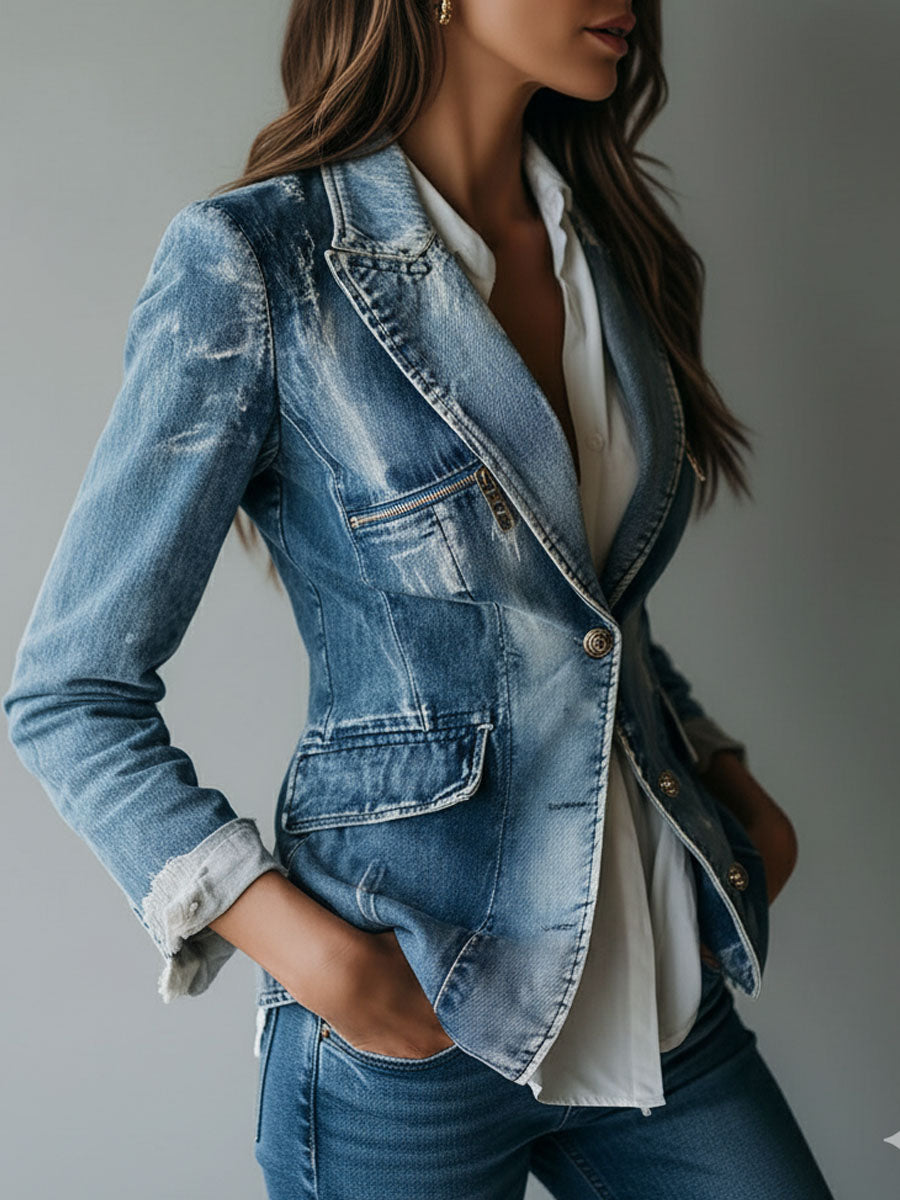 Blazer in denim blu lavato – vista laterale