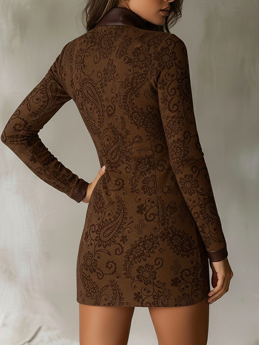 Abito mini marrone in jacquard floreale – dettaglio 2
