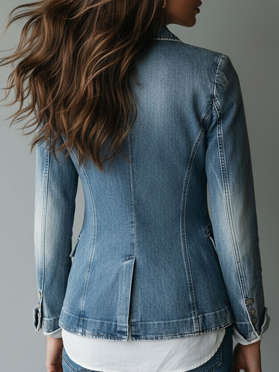 Blazer in denim blu lavato – vista posteriore