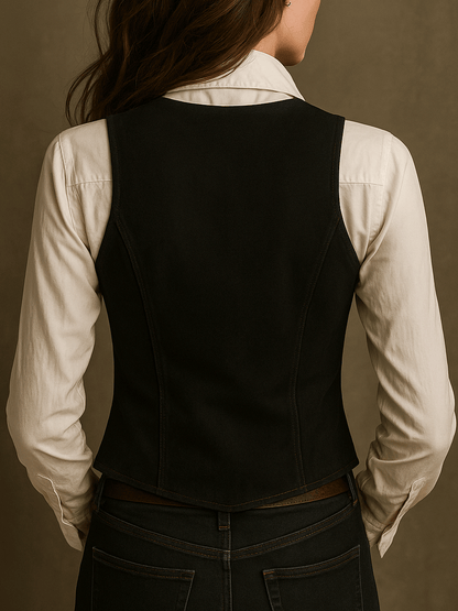 Gilet boho nero in velluto ricamato – dettaglio 2