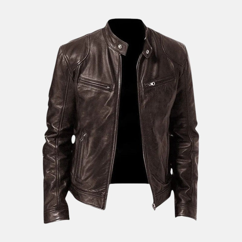 Giacca in pelle Hernando marrone scuro – vista frontale