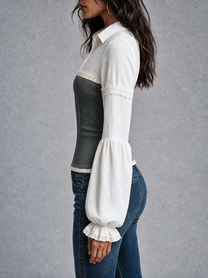 Top camicia e corsetto a coste – vista 6