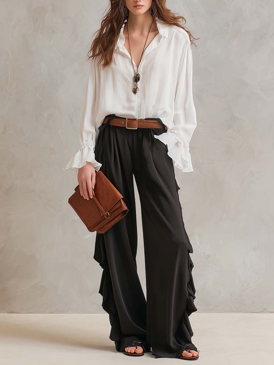 Coordinato bianco in chiffon con volant – vista frontale