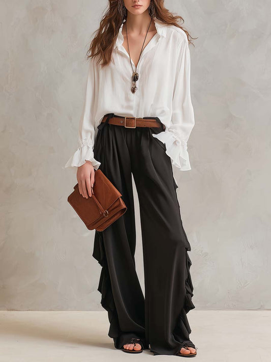 Coordinato bianco in chiffon con volant – vista frontale