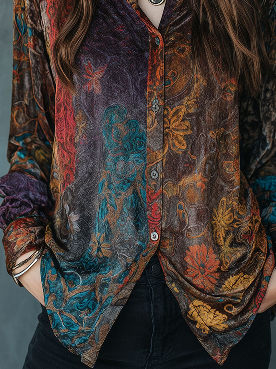 Camicia in velluto floreale marrone – vista laterale