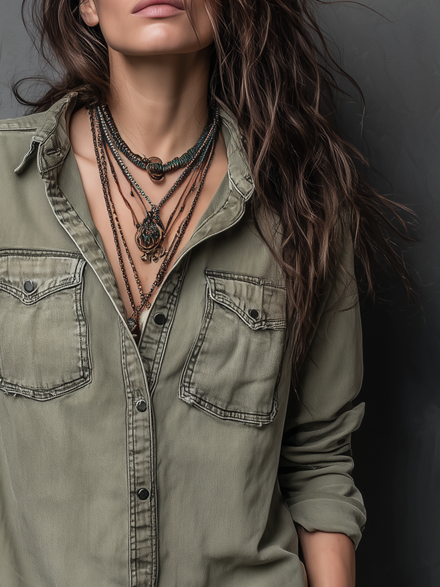 Blusa vintage lavata verde – dettaglio del tessuto