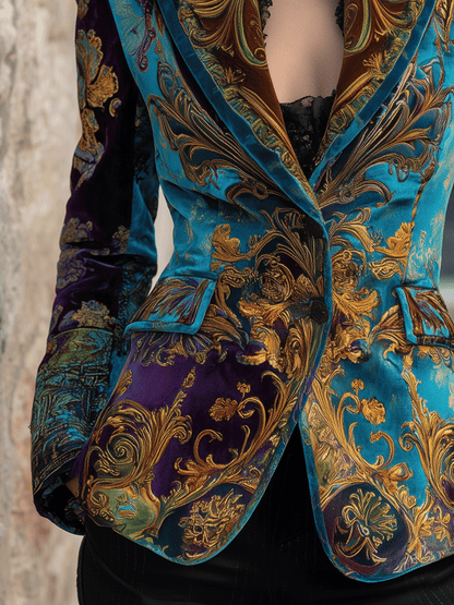 Blazer in velluto blu barocco – look completo