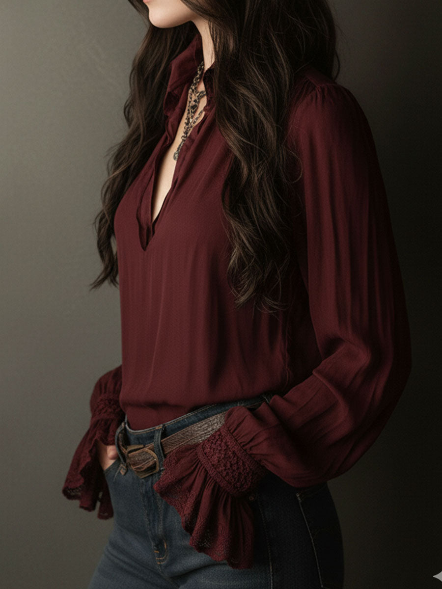 Blusa boho rosso vino – vista laterale