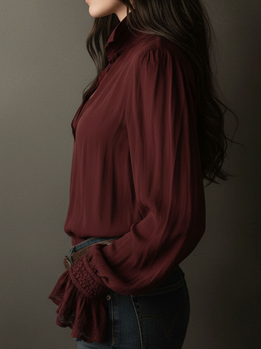 Blusa boho rosso vino – vista posteriore