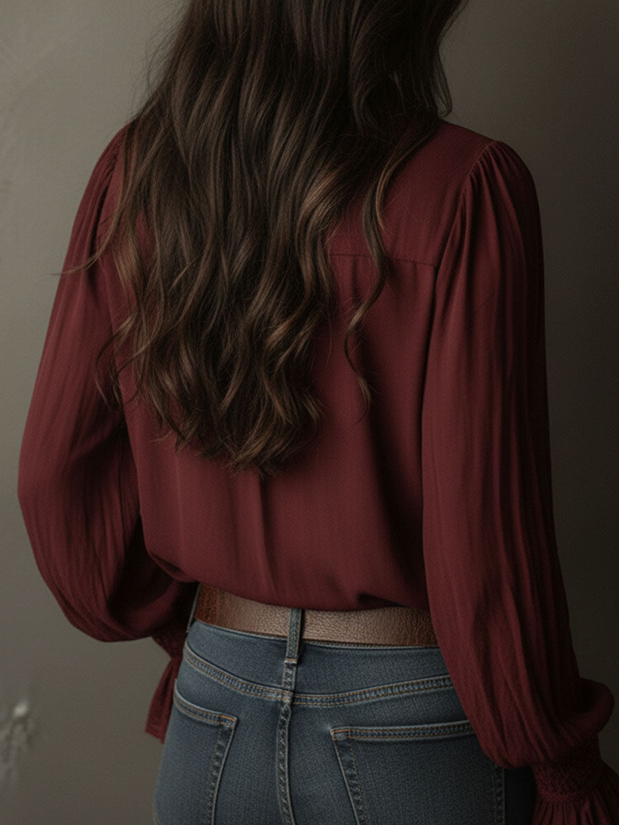 Blusa boho rosso vino – dettaglio del tessuto