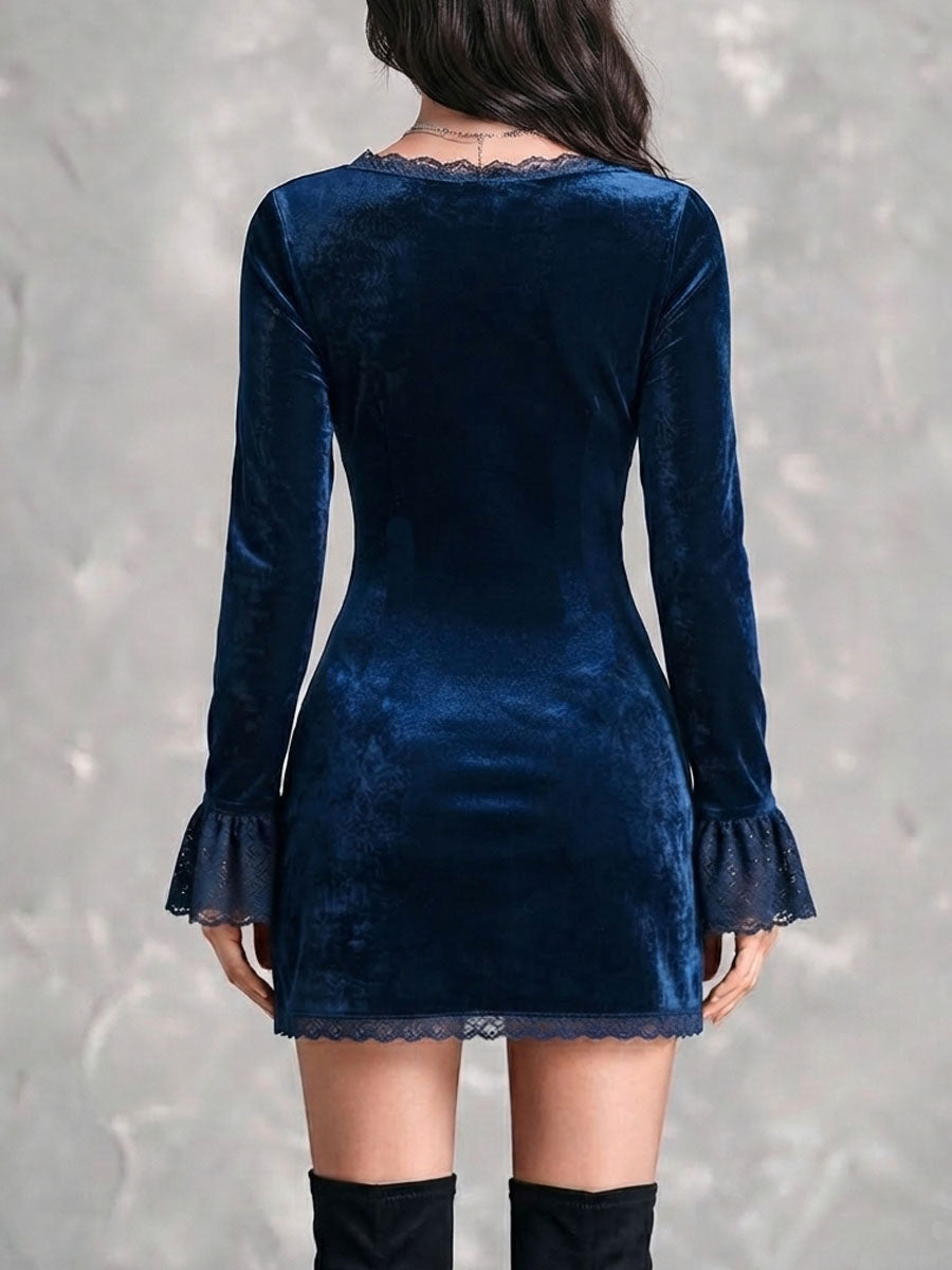Mini abito in velluto blu zaffiro con corsetto – dettaglio 4