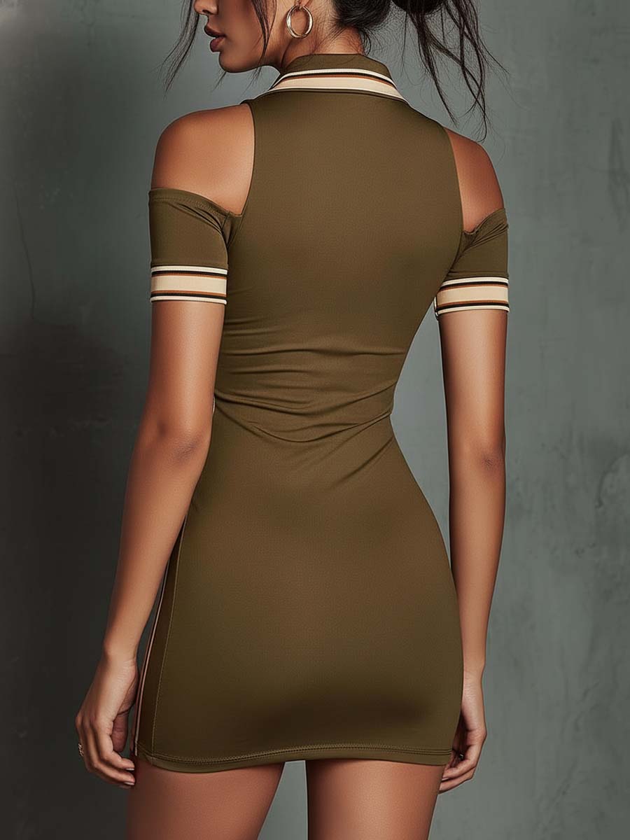 Abito bodycon verde oliva con spalle scoperte – dettaglio 3