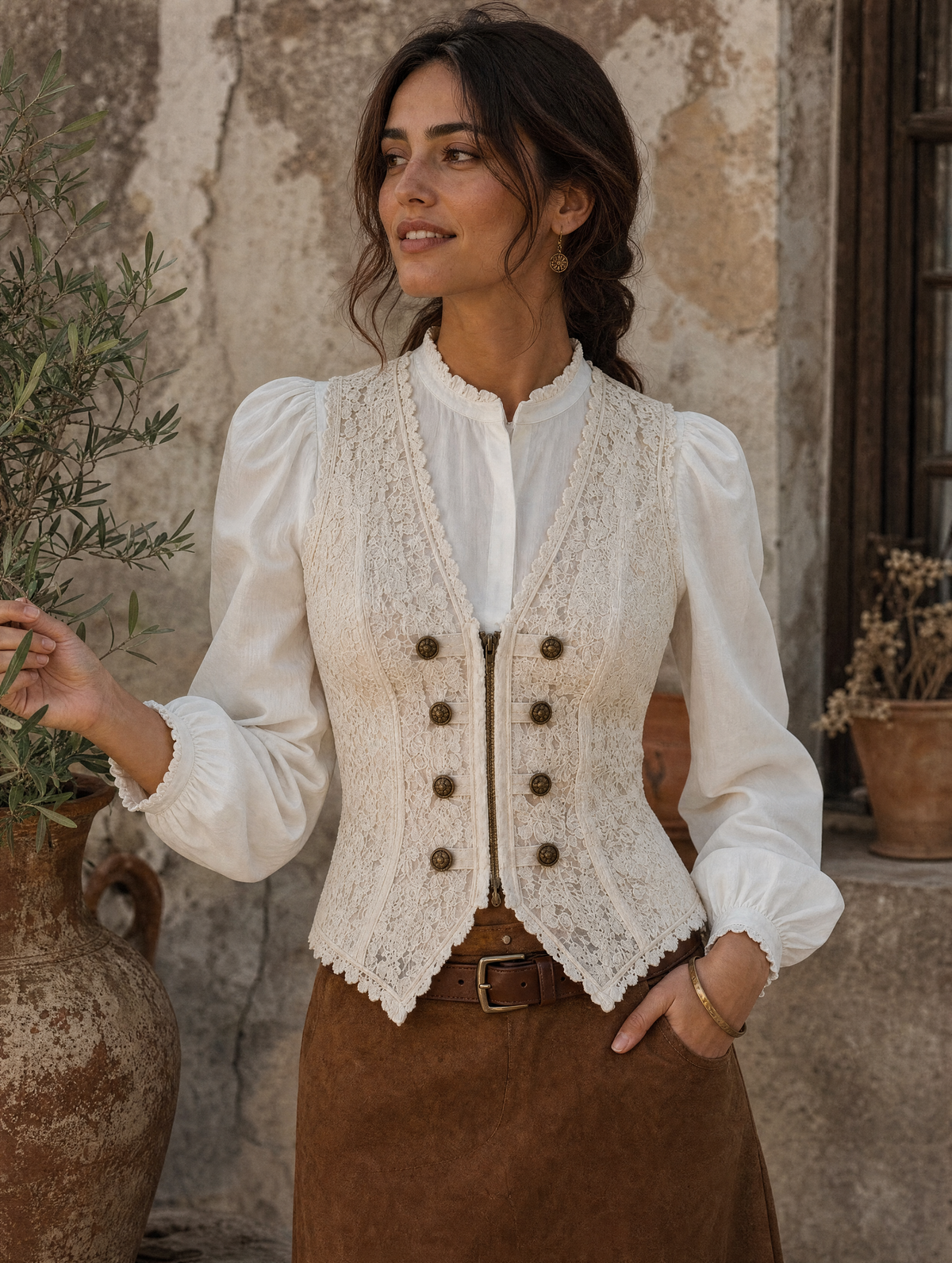 Gilet corsetto in pizzo crema – vista 5