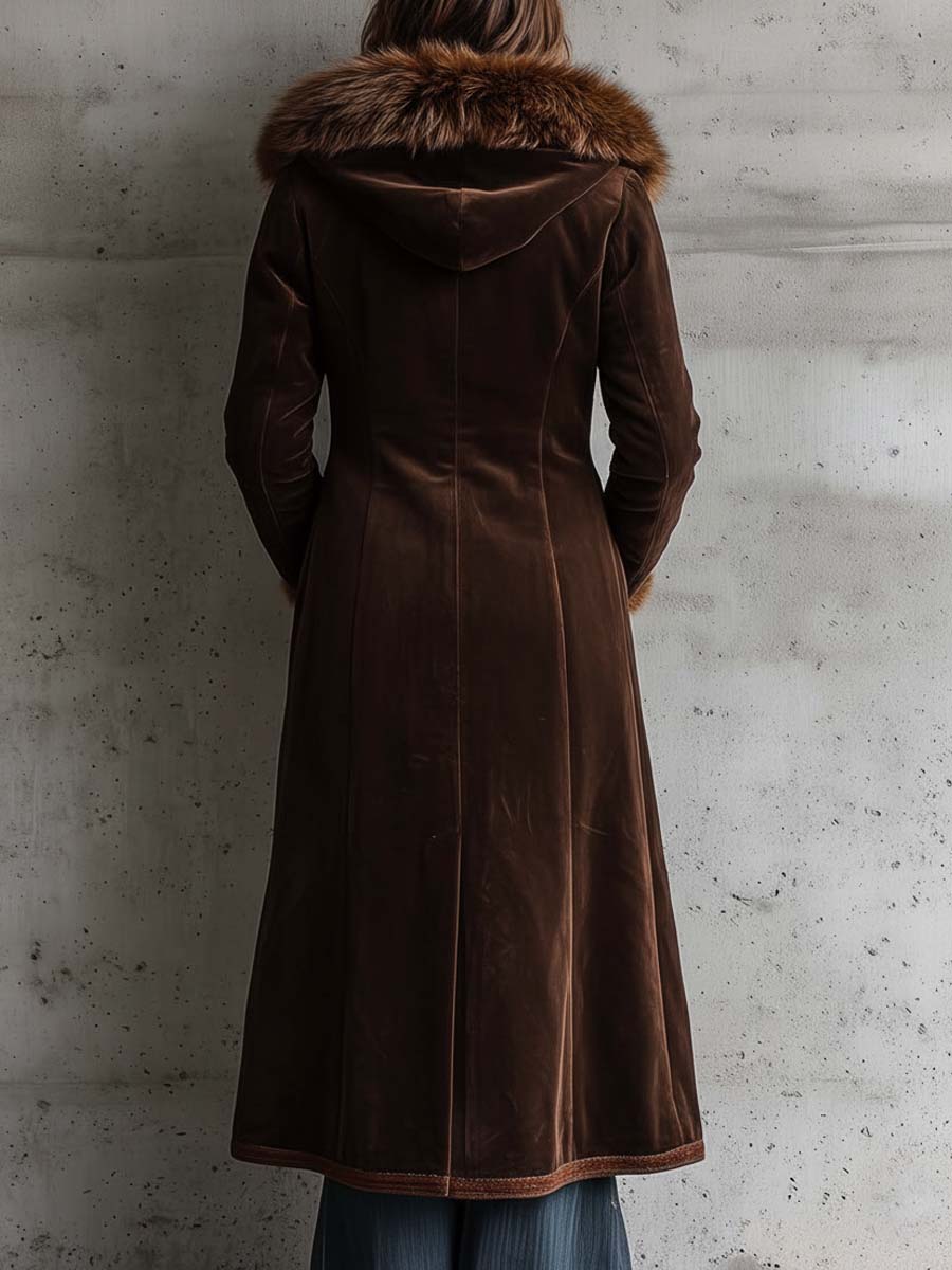 Cappotto lungo in camoscio cioccolato – dettaglio 6