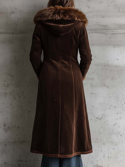 Cappotto lungo in camoscio cioccolato – dettaglio 6
