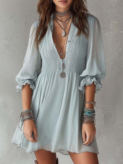 Vestito mini retrò azzurro in chiffon – vista frontale