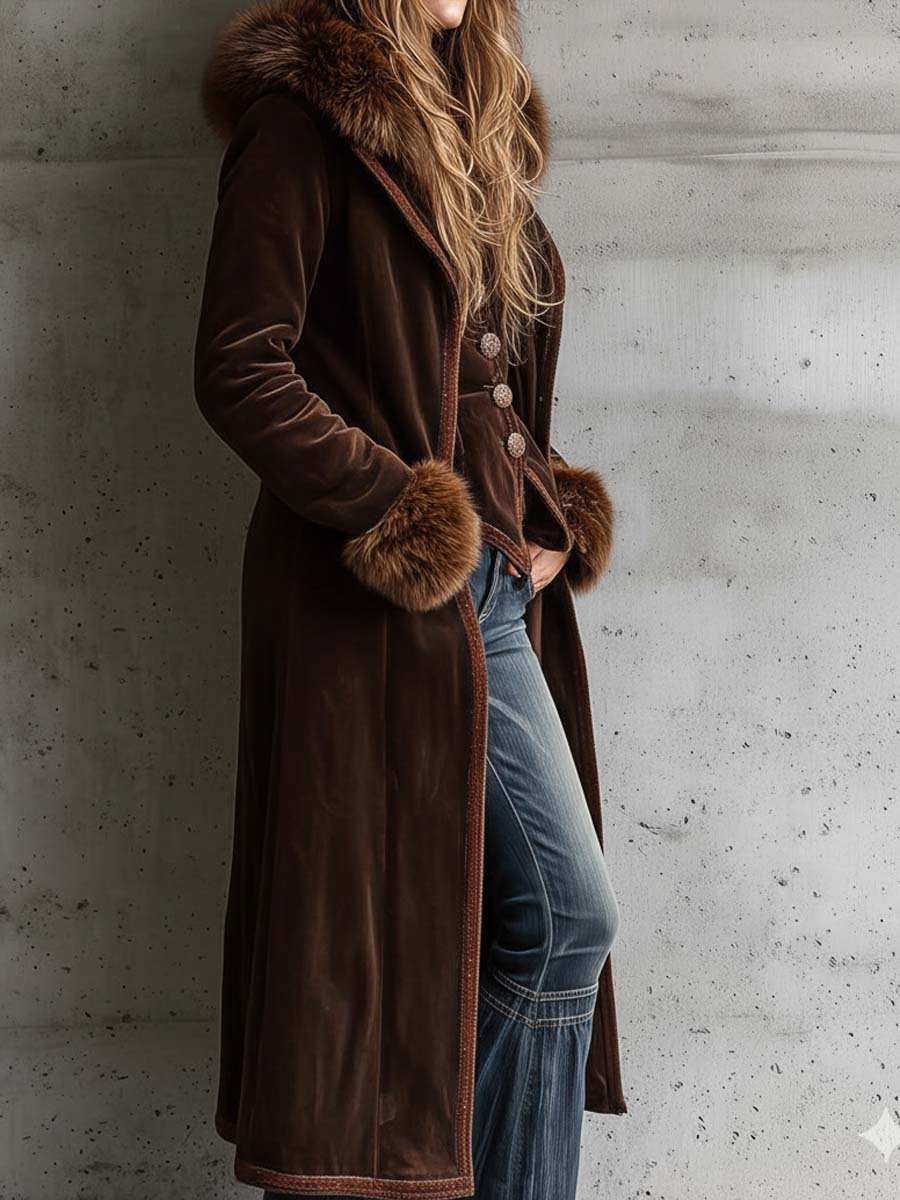 Cappotto lungo in camoscio cioccolato – dettaglio 3
