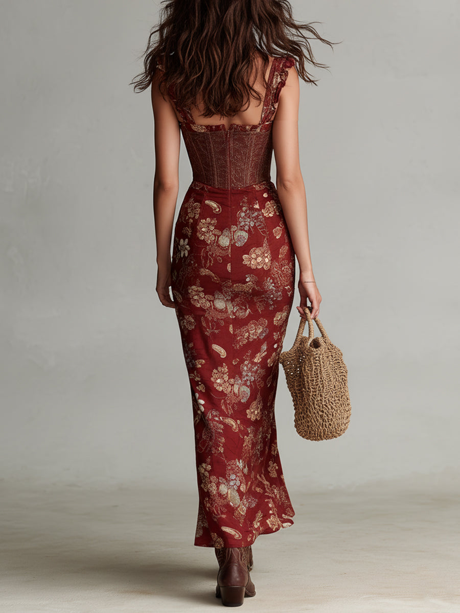 Vestito lungo bordeaux a corsetto – vista laterale
