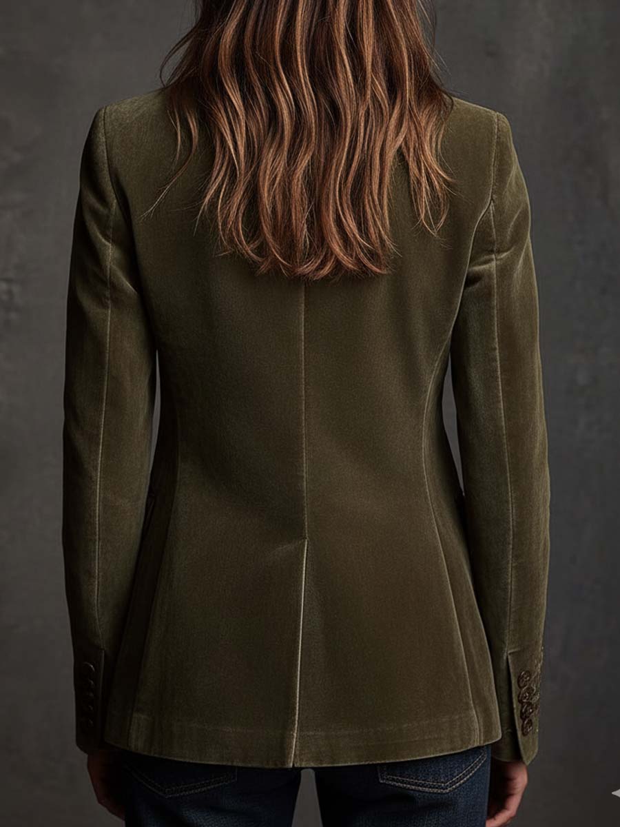 Blazer in velluto verde oliva ricamato – dettaglio 3