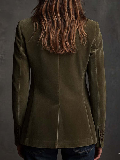 Blazer in velluto verde oliva ricamato – dettaglio 3