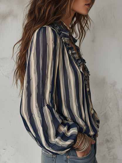 Camicetta in chiffon a righe blu scuro – vista posteriore
