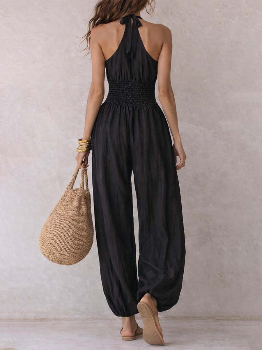 Tuta halter nera con pantaloni a palloncino – dettaglio
