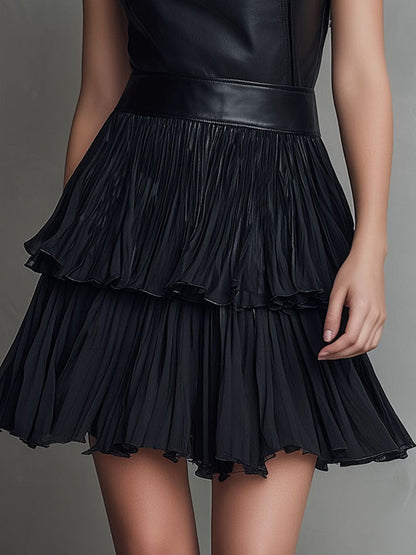 Vestito mini nero in ecopelle – vista frontale