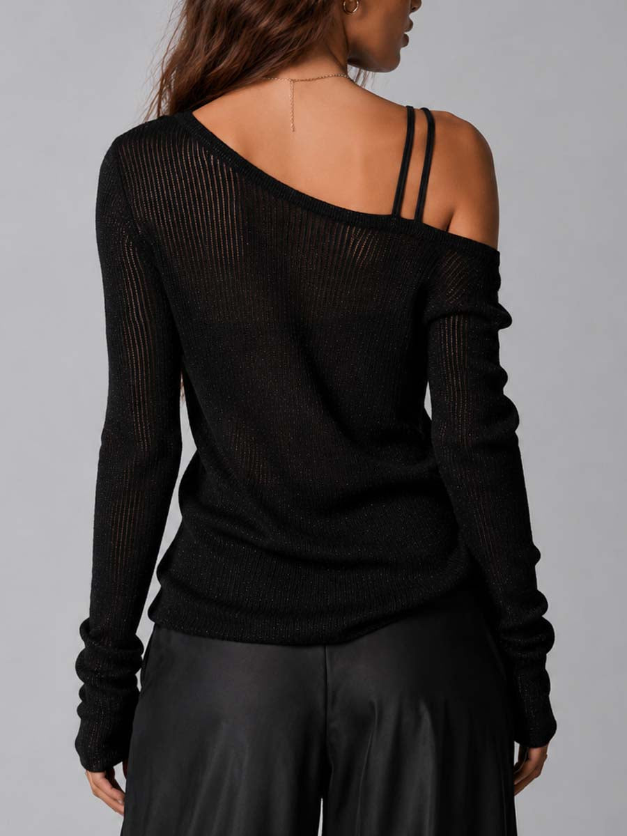 Blusa nera a coste luccicante – vista 4