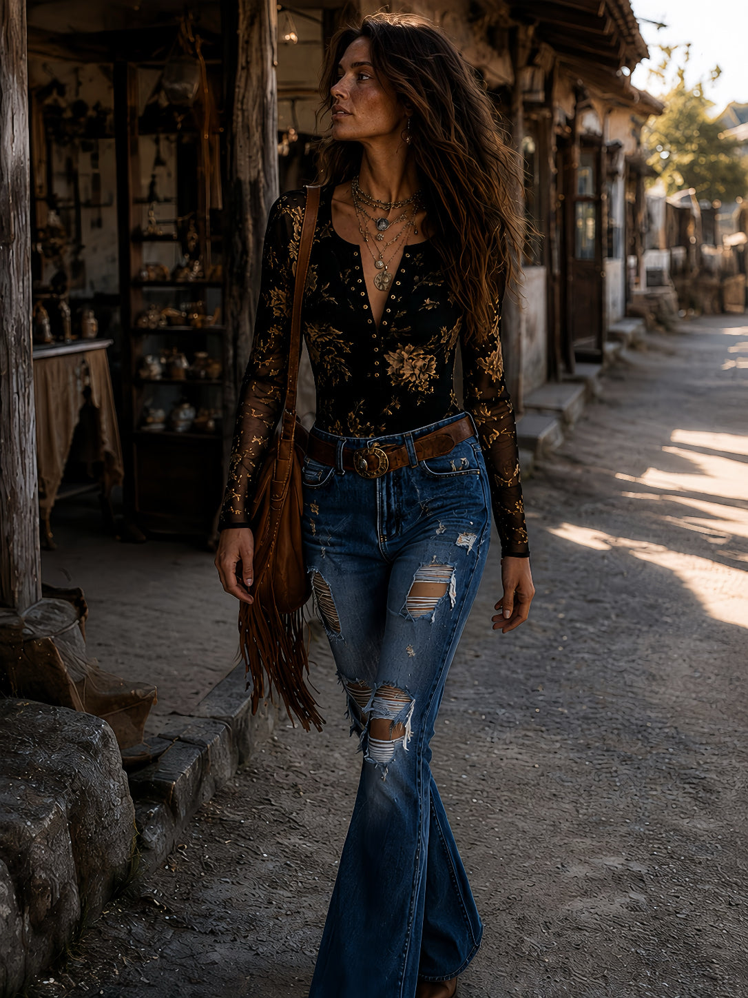 Blusa boho a fiori in rete – vista 3