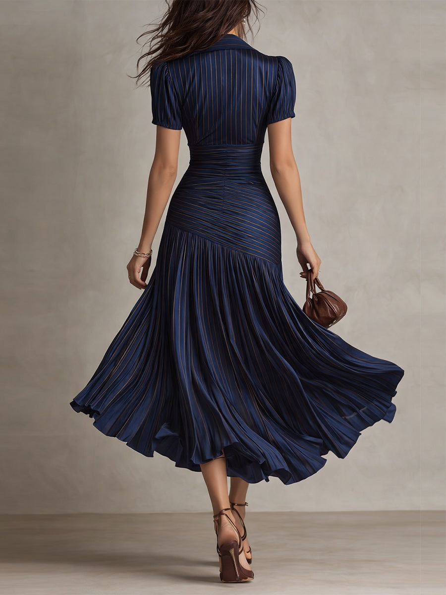 Vestito midi a righe in raso – vista frontale