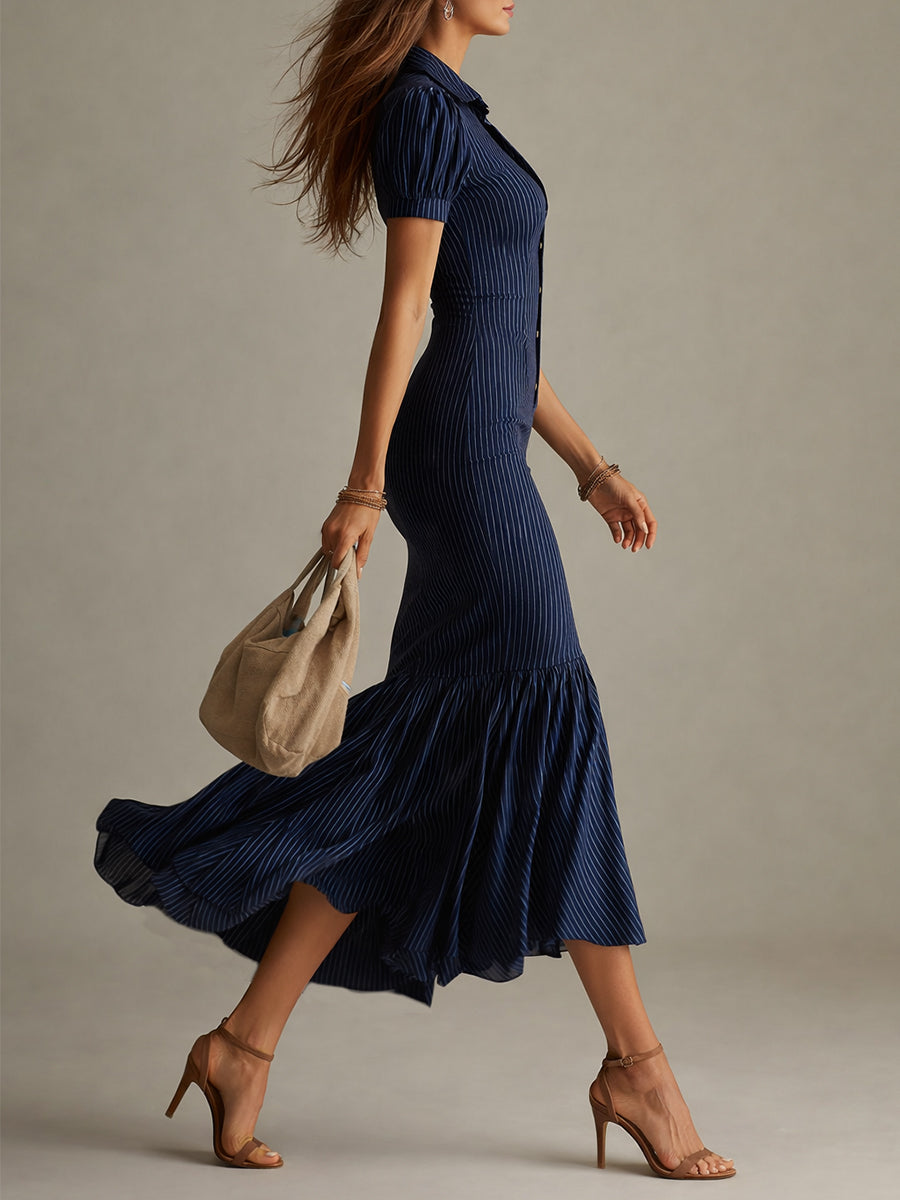 Vestito lungo a sirena a righe – vista laterale