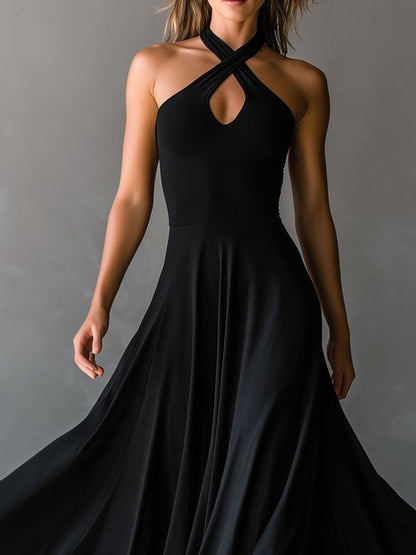 Vestito midi nero halter – dettaglio del tessuto