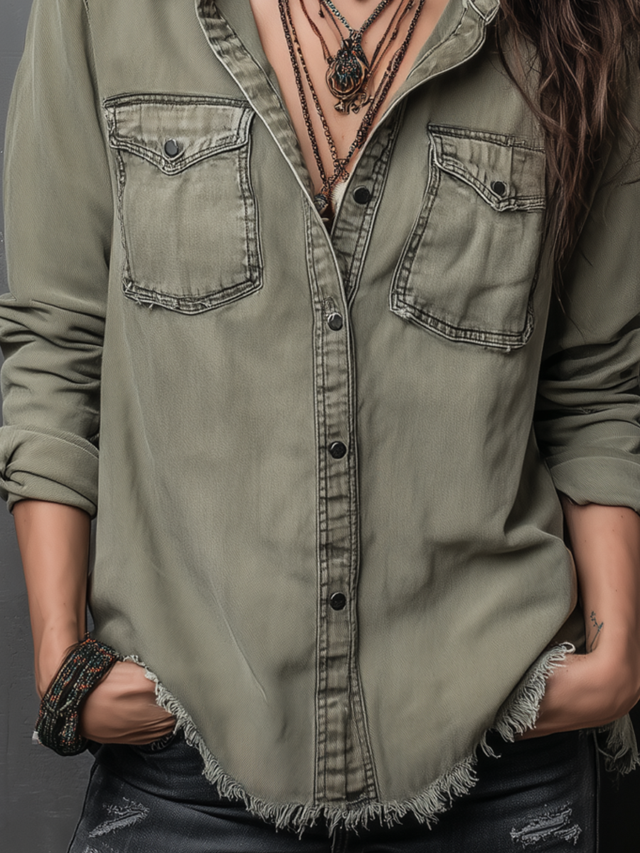 Blusa vintage lavata verde – vista posteriore