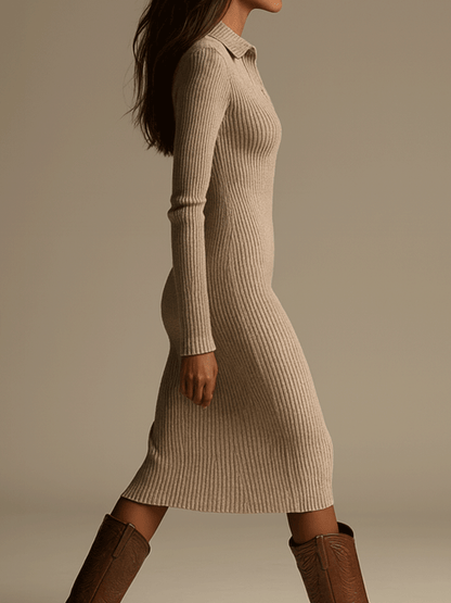 Vestito midi beige in maglia – dettaglio 3