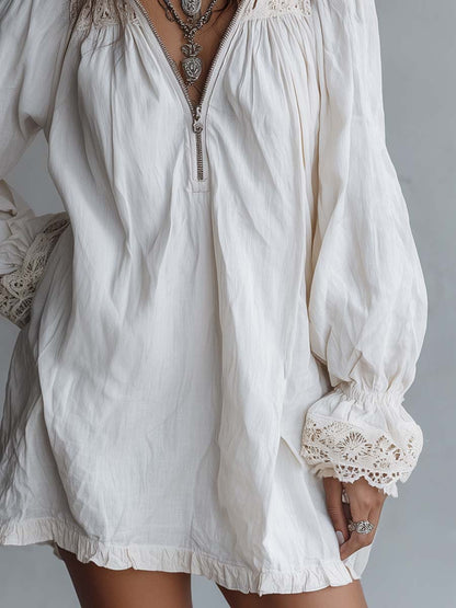 Vestito mini bianco vintage con pizzo – dettaglio 5