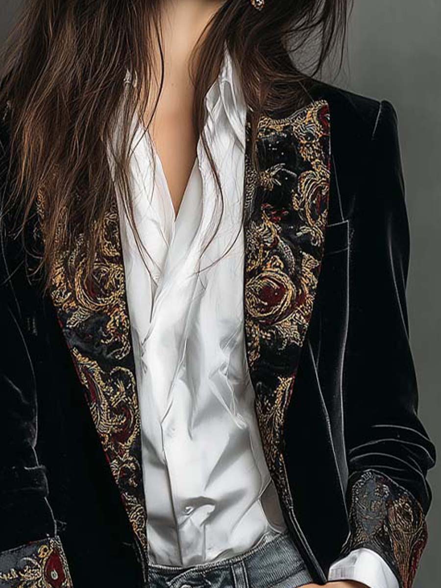 Blazer in velluto nero barocco – vista posteriore