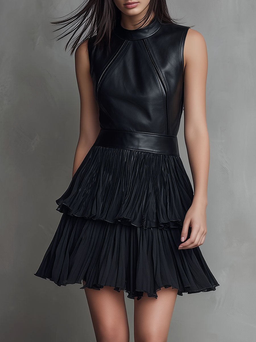Vestito mini nero in ecopelle – vista frontale