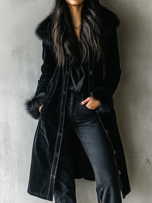 Cappotto lungo in velluto nero – vista frontale