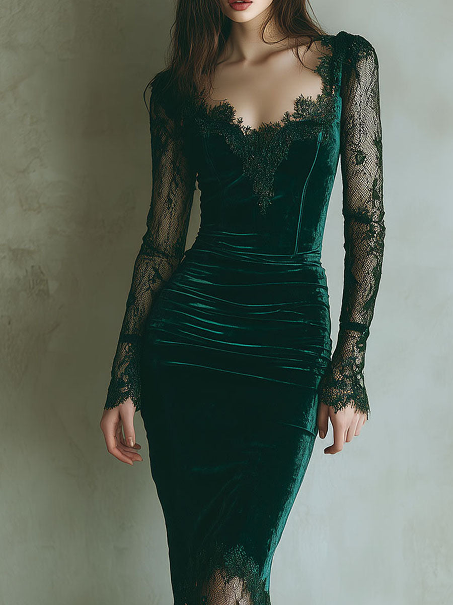 Vestito midi verde in velluto – vista d'insieme