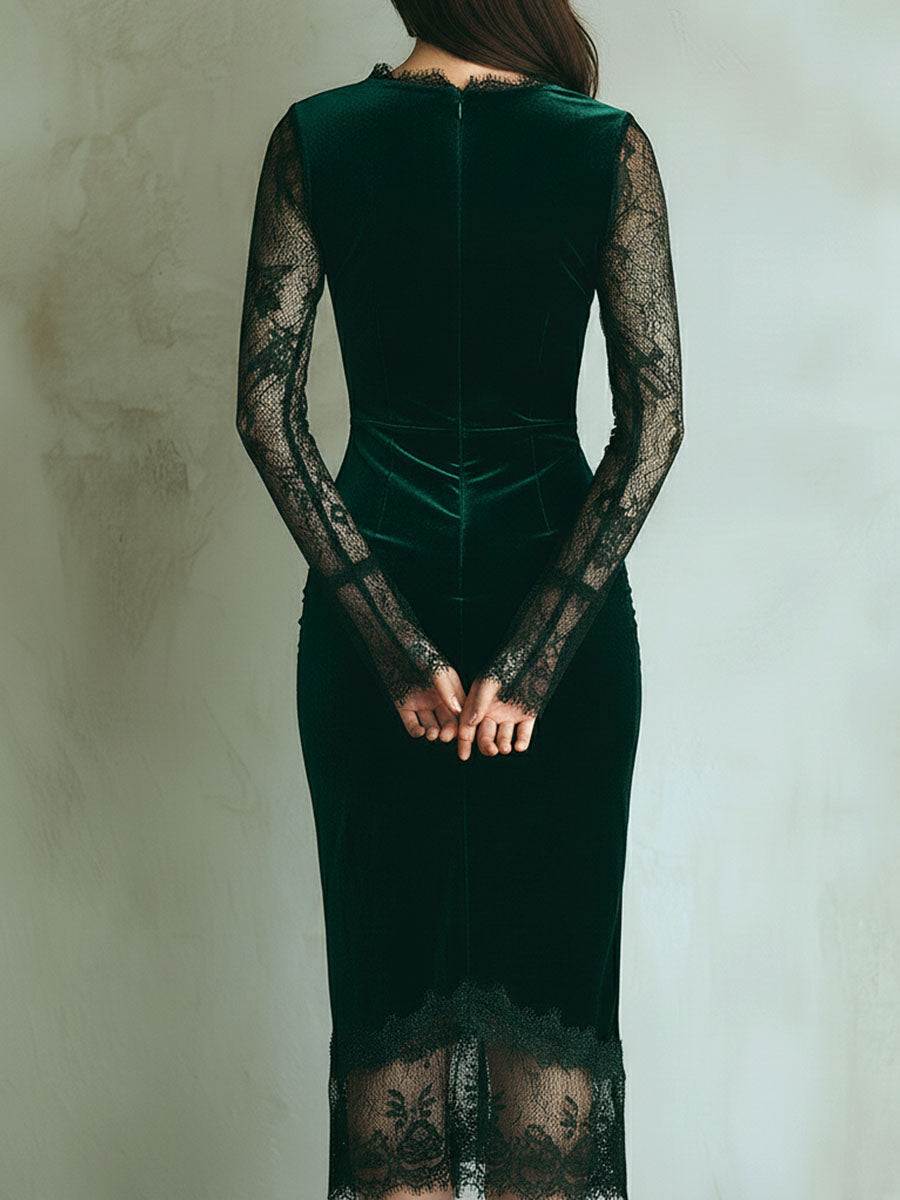 Vestito midi verde in velluto – dettaglio