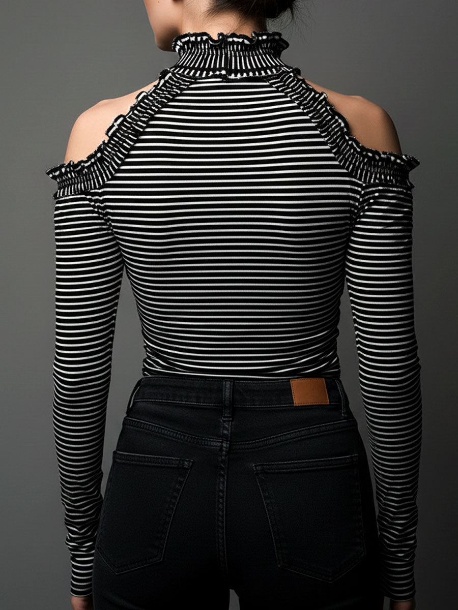 Top a righe a collo alto con spalle scoperte – dettaglio 6